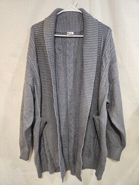 ZYIA Cozy Gray Open-Front Shawl Collar Cardigan
